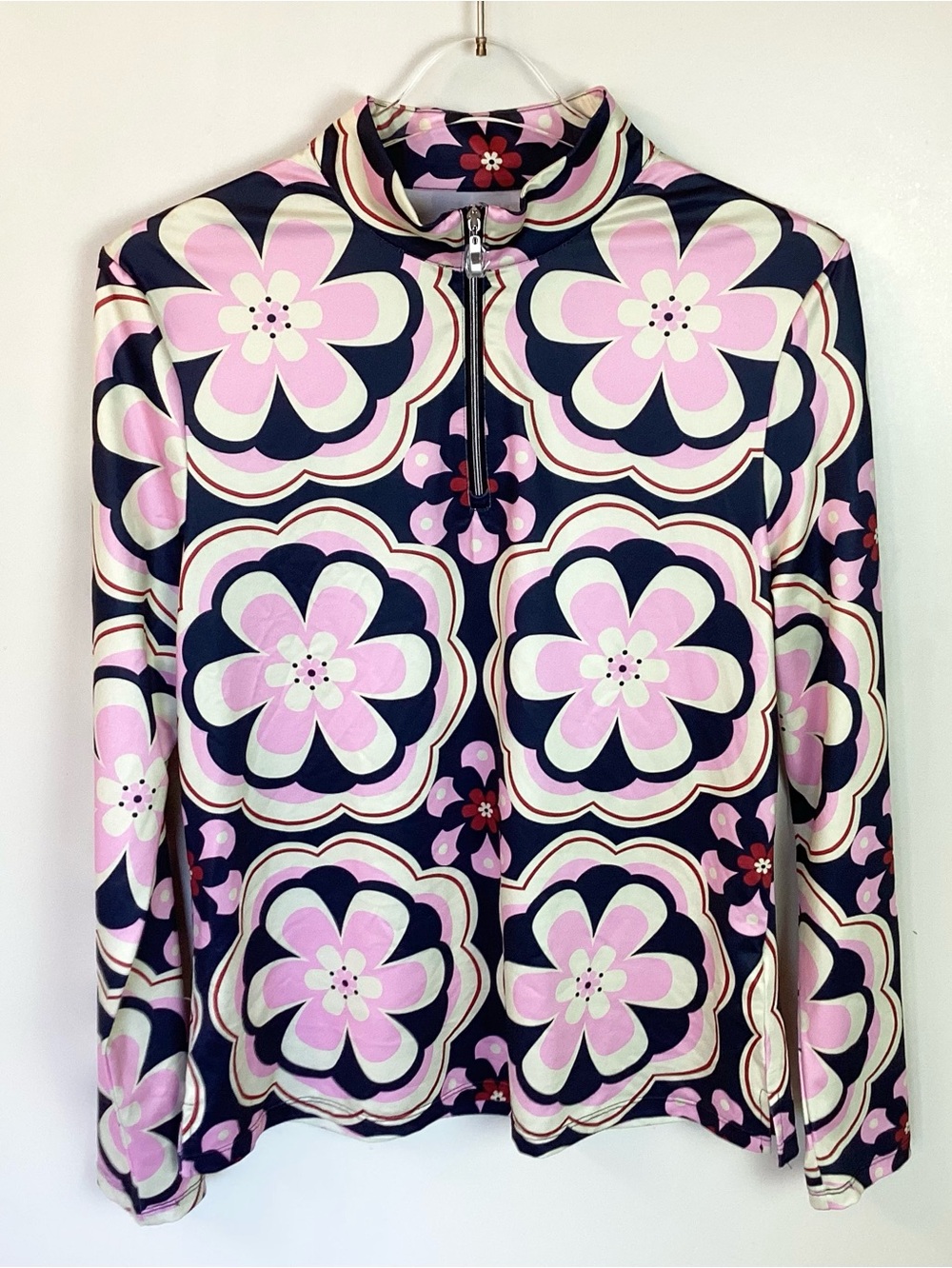NWOT Acegolfs Botanical Energy Floral 1/4 Zip Golf Pullover - Navy/Pink - L - Picture 2 of 8